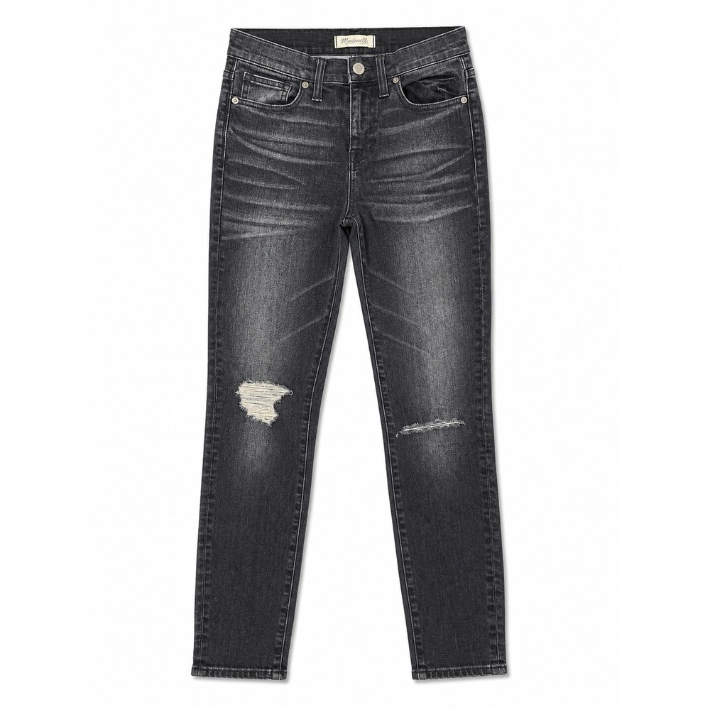 Madewell High Riser Skinny Jeans Women's Size 25 Black Distressed Stretch Denim